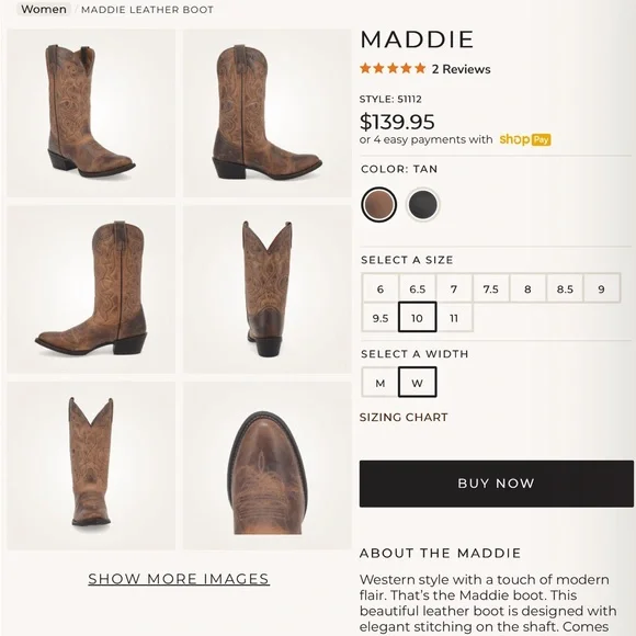 Laredo Maddie Tan Distressed Round Toe Boots - Size 10W